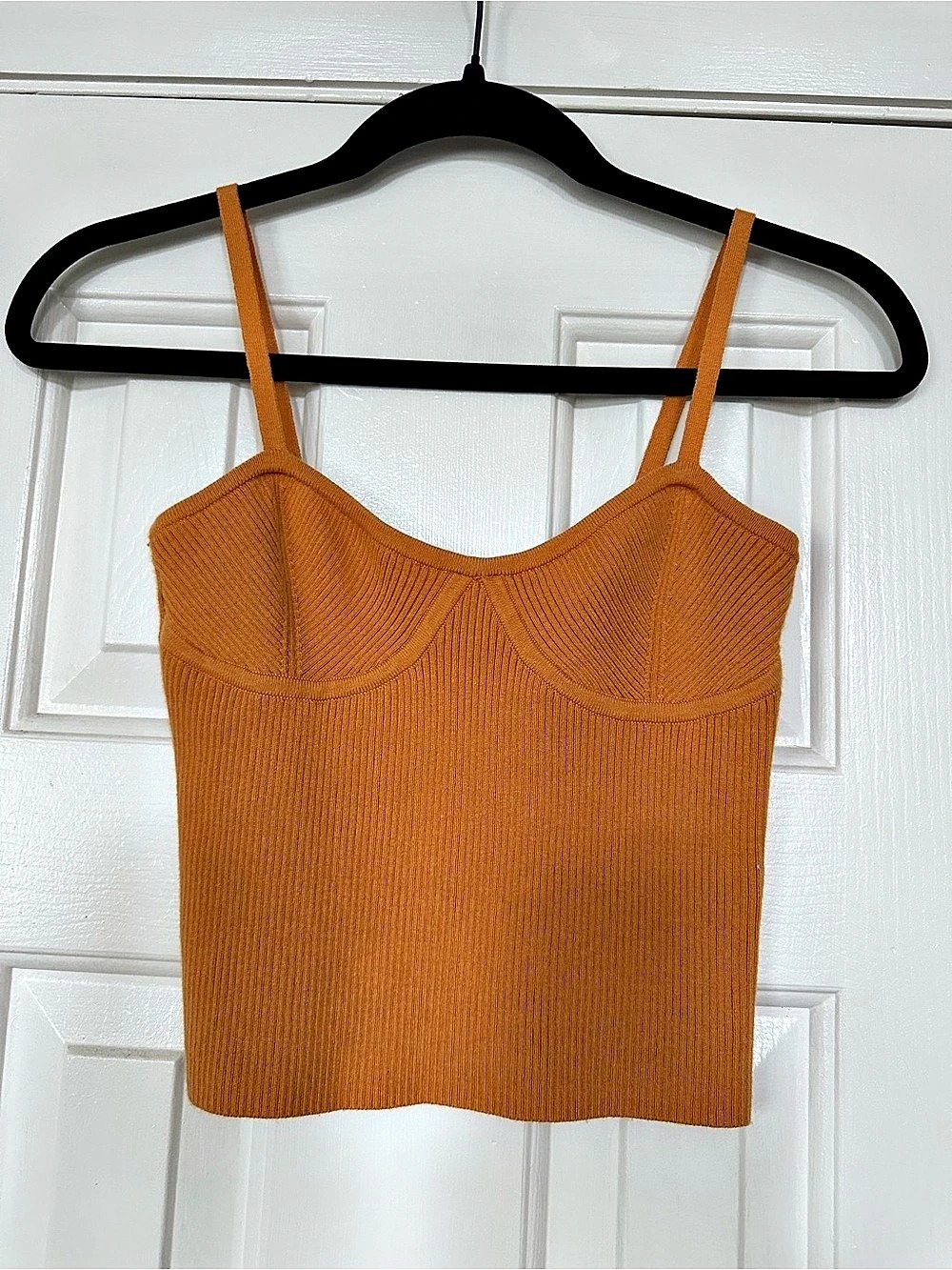 Madewell Corset-Detail Crop Sweater Tank Ribbed Camisole in Yellow/Orange Size X